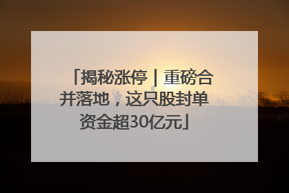 揭秘涨停｜重磅合并落地，这只股封单资金超30亿元