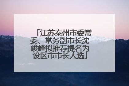 江苏泰州市委常委、常务副市长沈峻峰拟推荐提名为设区市市长人选
